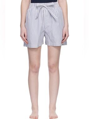 Tekla Organic Cotton Pajama Sleep Shorts Placid Blue Stripe Size Small